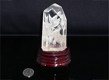 天然水晶六角柱　鳳凰手彫り「富貴繁栄　鳳凰と富士山」